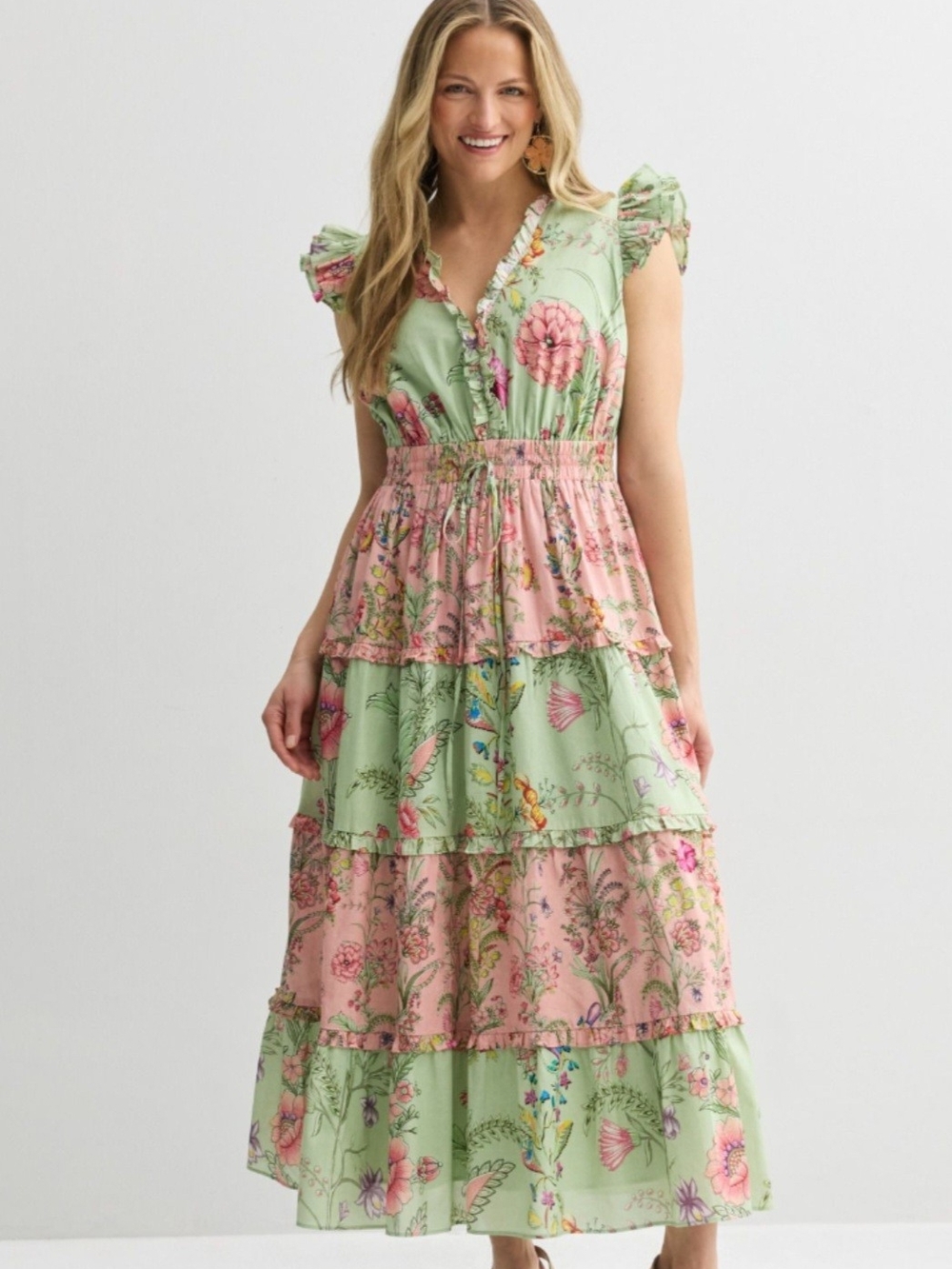 Farmers Market Floral Tiered Maxi Dress | Size Petite Large - Like New